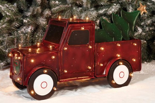 Large red truck outdoor christmas decor